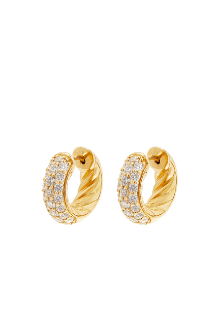 Huggie Hoop Earrings, 18K Yellow Gold & Diamonds